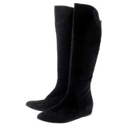 Stuart Weitzman Black Suede/Fabric Knee Length Boots Size 41
