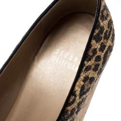 Stuart Weitzman Beige/Black Leopard Print Raffia Platform Wedge Pumps Size 38.5