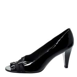 Pre Owned Stuart Weitzman Black Patent Leather Peep Toe Pumps Size 38.5