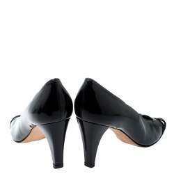 Pre Owned Stuart Weitzman Black Patent Leather Peep Toe Pumps Size 38.5