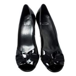 Pre Owned Stuart Weitzman Black Patent Leather Peep Toe Pumps Size 38.5