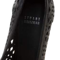 Stuart Weitzman Black Perforated Leather Nudotcomer Platform Cork Wedge Pumps Size 39