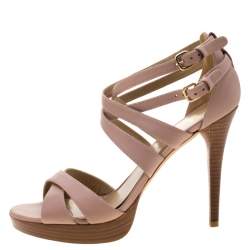 Stuart Weitzman Blush Leather Cross Strap Sandals Size 39.5