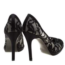 Pre Owned Stuart Weitzman Black Lace And Satin Pumps Size 39.5