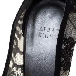 Pre Owned Stuart Weitzman Black Lace And Satin Pumps Size 39.5