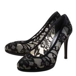 Pre Owned Stuart Weitzman Black Lace And Satin Pumps Size 39.5