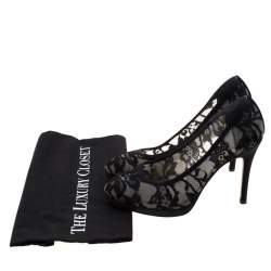 Pre Owned Stuart Weitzman Black Lace And Satin Pumps Size 39.5