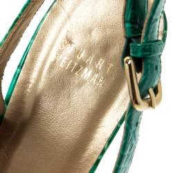 Stuart Weitzman Green Degradè Croc Embossed Leather Peep Toe Platform Slingback Sandals Size 39.5