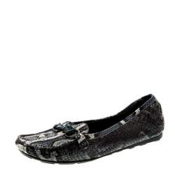 Stuart Weitzman Multicolor Python Embossed Leather Crystal Embellished Loafers Size 39.5