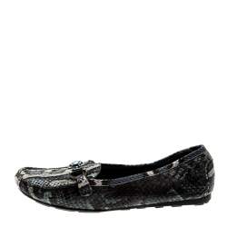 Stuart Weitzman Multicolor Python Embossed Leather Crystal Embellished Loafers Size 39.5