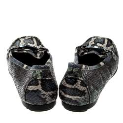 Stuart Weitzman Multicolor Python Embossed Leather Crystal Embellished Loafers Size 39.5
