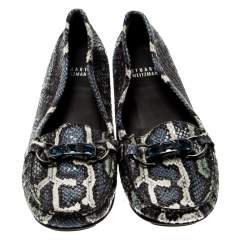 Stuart Weitzman Multicolor Python Embossed Leather Crystal Embellished Loafers Size 39.5