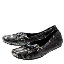 Stuart Weitzman Multicolor Python Embossed Leather Crystal Embellished Loafers Size 39.5