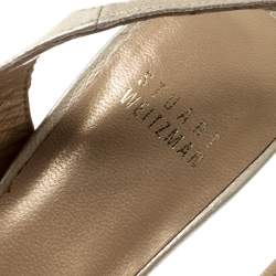 Stuart Weitzman Metallic Gold Leather Peep Toe Wedge Sandals Size 37