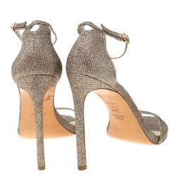 Stuart Weitzman Metallic Champagne Lamè Fabric Ankle Strap Open Toe Sandals Size 40