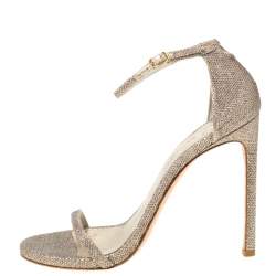 Stuart Weitzman Metallic Champagne Lamè Fabric Ankle Strap Open Toe Sandals Size 40