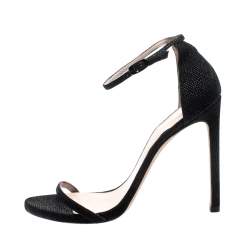 Stuart Weitzman Black Textured Leather Nudist Sandals Size 41