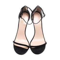 Stuart Weitzman Black Textured Leather Nudist Sandals Size 41