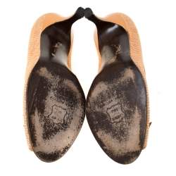 Pre Owned Stuart Weitzman Orange Tweed Fabric Bow Detail Peep Toe Pumps Size 36