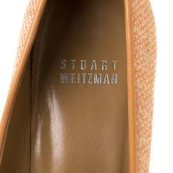 Pre Owned Stuart Weitzman Orange Tweed Fabric Bow Detail Peep Toe Pumps Size 36