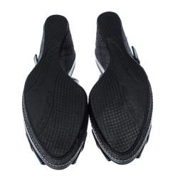 Stuart Weitzman Black Patent Leather and Raffia Peep Toe Wedge Sandals Size 40.5