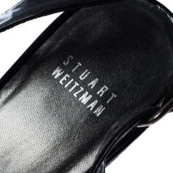 Stuart Weitzman Black Patent Leather and Raffia Peep Toe Wedge Sandals Size 40.5