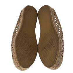 Stuart Weitzman Peach Perforated Glitter Leather Country Espadrille Flats Size 37