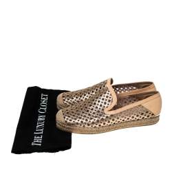 Stuart Weitzman Peach Perforated Glitter Leather Country Espadrille Flats Size 37