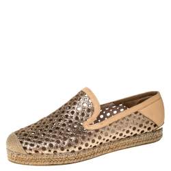 Stuart Weitzman Peach Perforated Glitter Leather Country Espadrille Flats Size 37