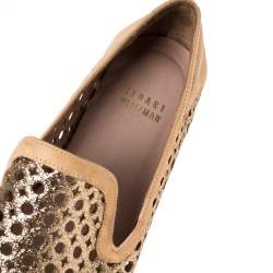 Stuart Weitzman Peach Perforated Glitter Leather Country Espadrille Flats Size 37