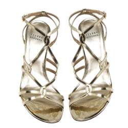 Pre Owned Stuart Weitzman Gold Patent Leather Strappy Sandals Size 38