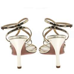 Pre Owned Stuart Weitzman Gold Patent Leather Strappy Sandals Size 38