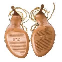 Pre Owned Stuart Weitzman Gold Patent Leather Strappy Sandals Size 38