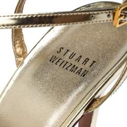 Pre Owned Stuart Weitzman Gold Patent Leather Strappy Sandals Size 38
