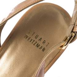 Stuart Weitzman Beige Patent Leather Peep Toe Wedge Sandals Size 40.5