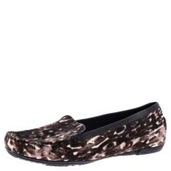 Stuart Weitzman Brown/White Leopard Print Calfhair Loafers Size 39