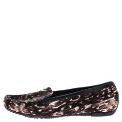 Stuart Weitzman Brown/White Leopard Print Calfhair Loafers Size 39
