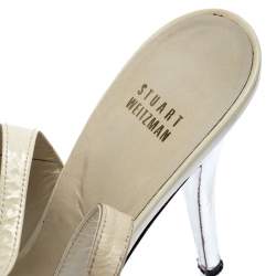 Stuart Weitzman White/Silver Patent Leather Open Toe Ankle Strap Platform Sandals Size 39.5