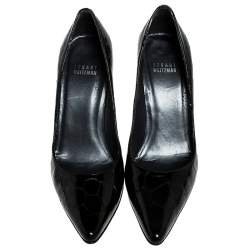 Stuart Weitzman Black Croc Embossed Patent Leather Pointed Toe Pumps Size 37.5