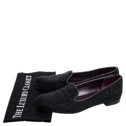 Stuart Weitzman Black Glitter Leather Smoking Slippers Size 37.5