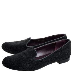 Stuart Weitzman Black Glitter Leather Smoking Slippers Size 37.5