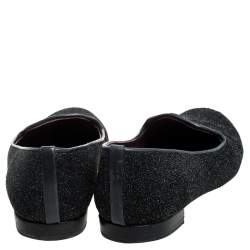 Stuart Weitzman Black Glitter Leather Smoking Slippers Size 37.5