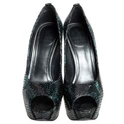 Stuart Weitzman Multicolor Python Embossed Leather Platform Peep Toe Pumps Size 37