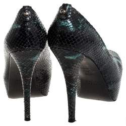 Stuart Weitzman Multicolor Python Embossed Leather Platform Peep Toe Pumps Size 37