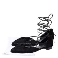 Stuart Weitzman Black Suede Gilligan Ankle Wrap Ballet Flats Size 39