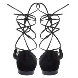 Stuart Weitzman Black Suede Gilligan Ankle Wrap Ballet Flats Size 39