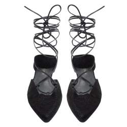 Stuart Weitzman Black Suede Gilligan Ankle Wrap Ballet Flats Size 39