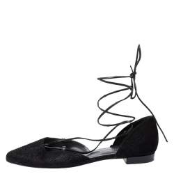 Stuart Weitzman Black Suede Gilligan Ankle Wrap Ballet Flats Size 39