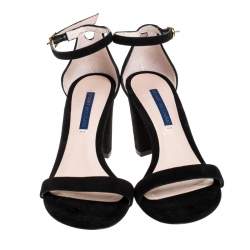 Stuart Weitzman Black Suede Ankle Strap Open Toe Sandals Size 37
