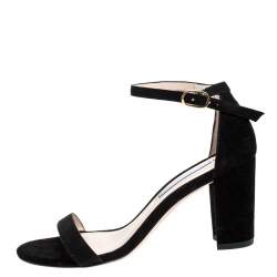 Stuart Weitzman Black Suede Ankle Strap Open Toe Sandals Size 37